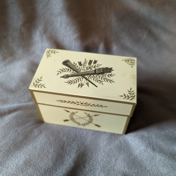 VintageCrossed Arrow Metal TIN RECIPE BOX VOhio Art Co RETRO Kitchen Design GOLD - Picture 4 of 6